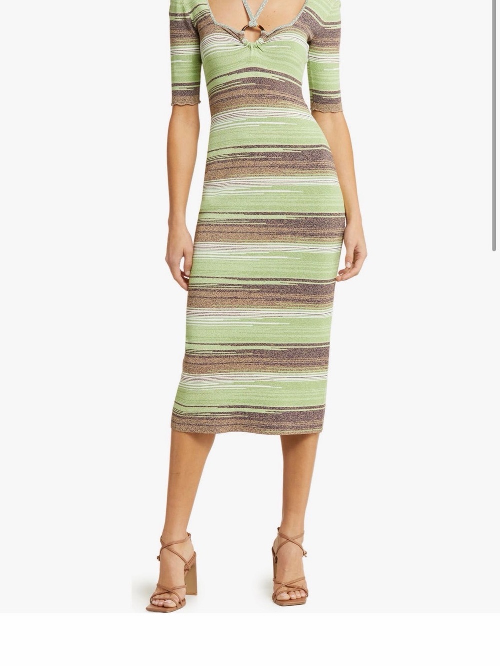 Veronica Beard Striped Knit Midi in Light Green and Brown